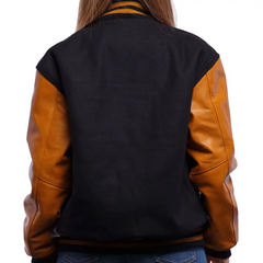 Women Black-Orange Varsity Jacket Back