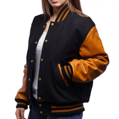 Women Black-Orange Varsity Jacket-4