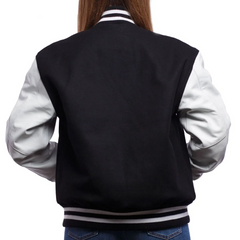 Women Black White Varsity Jacket-2
