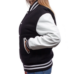 Women Black White Varsity Jacket-3
