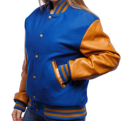 Women Blue Brown Varsity Jacket-3
