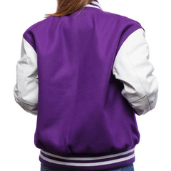 Women Purple White Varsity Jacket Back