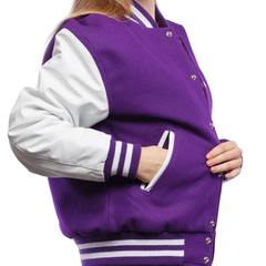 Women Purple White Varsity Jacket-2