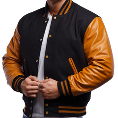 Mens Black Brown Varsity Jacket-1