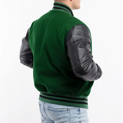 Mens Green Black Varsity Jacket-Back View