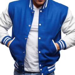 Mens Blue White Varsity Jacket-Front View-2