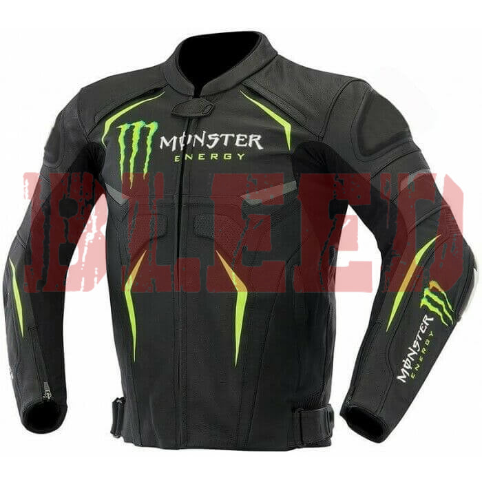 Monster Energy Motorbike Racing Leather Biker Jacket Front View