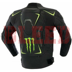 Monster Energy Motorbike Racing Leather Biker Jacket Back View