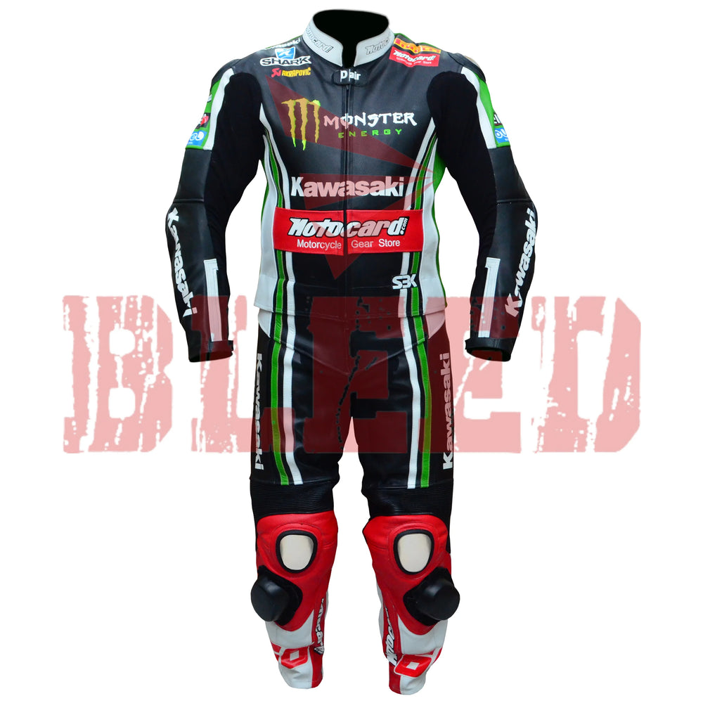 Tom Sykes Kawasaki Ninja Two Piece Motorbike Riding Suit Front View