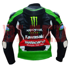 Kawasaki Ninja Motorbike Leather Biker Jacket Back View