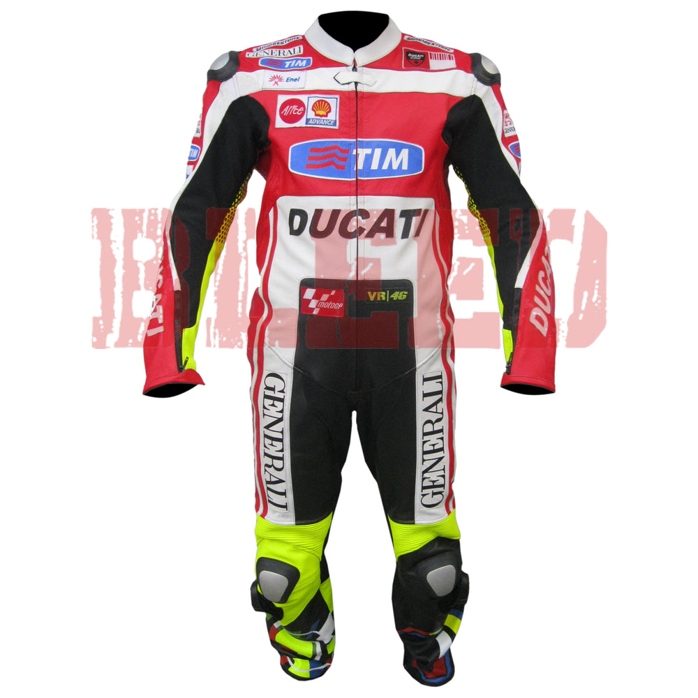Rossi Men Leather Motorcycle Racing Suit Front View