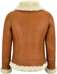 Womens Brown White Aviator Jacket Back