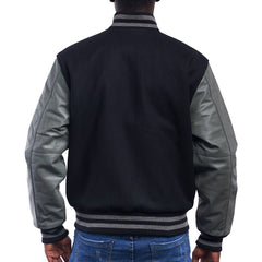 Mens Black Grey Varsity Jacket Back