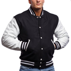 Mens Black White Varsity Jacket-1