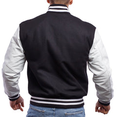 Mens Black White Varsity Jacket Back