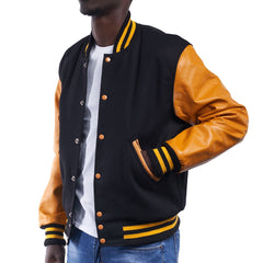 Mens Black Orange Varsity Jacket-1