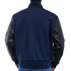 Mens Navy Blue Black Varsity Jacket Back View