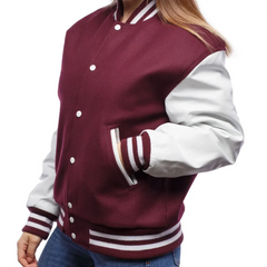 Women Maroon Varsity Jacket-1