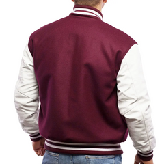 Mens Maroon-White Varsity Jacket-1