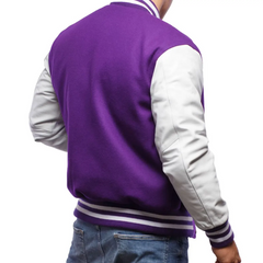 Mens Purple White Varsity Jacket-2