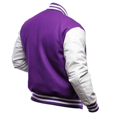 Mens Purple White Varsity Jacket Back