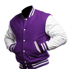 Mens Purple White Varsity Jacket