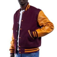 Mens Maroon Orange Varsity Jacket Side View