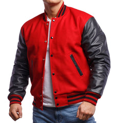 Mens Red Black Varsity Jacket Front View