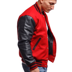 Mens Red Black Varsity Jacket Side View