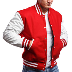 Mens Red White Varsity Front Open