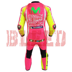 Rossi Pink Motorbike Leather Racing Suit Back View