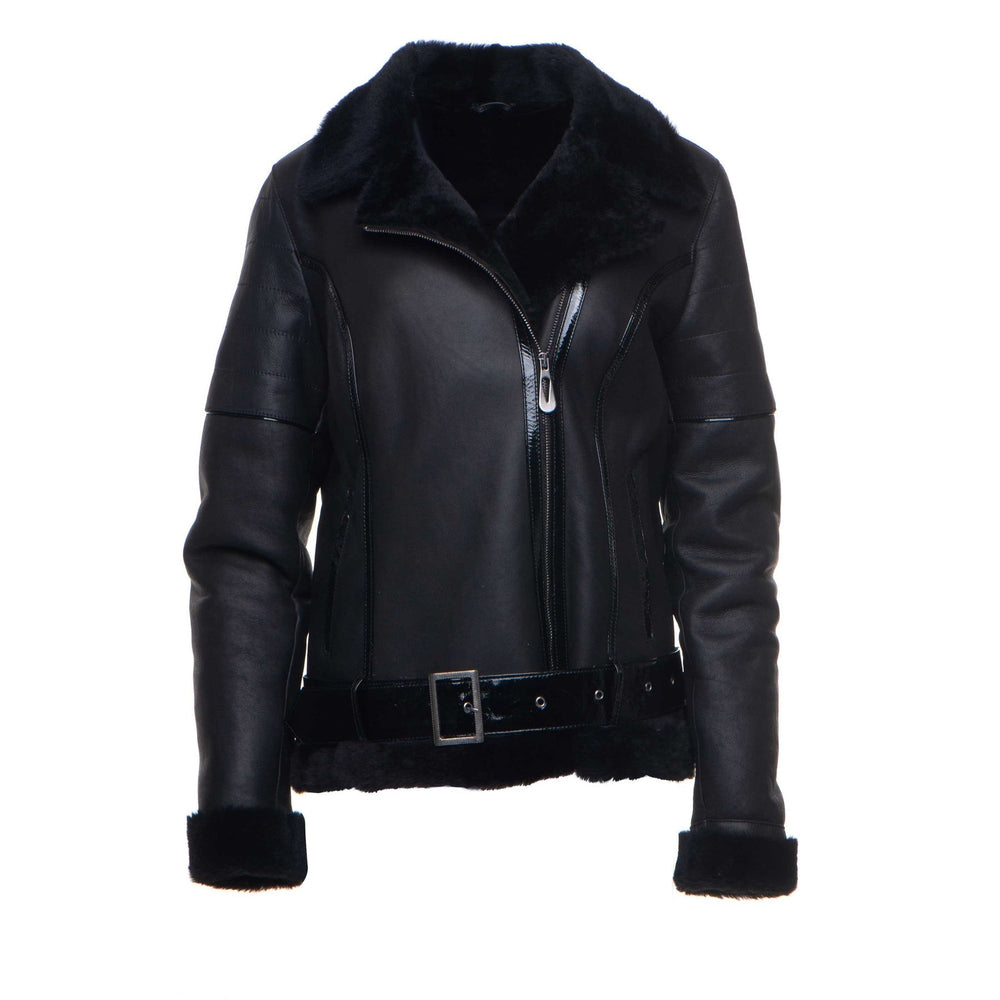 Womens Black Aviator Jacket Front