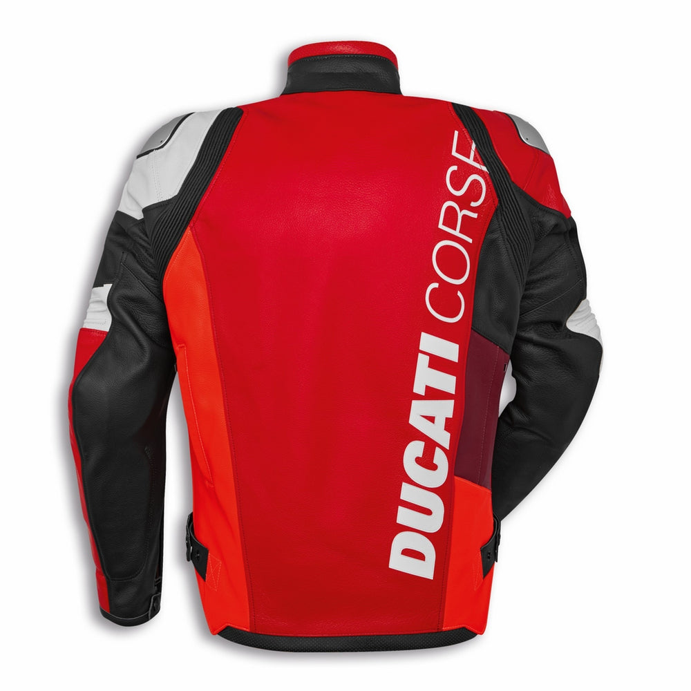 Ducati Corse C6 Red Motorbike Leather Racing Jacket Back View