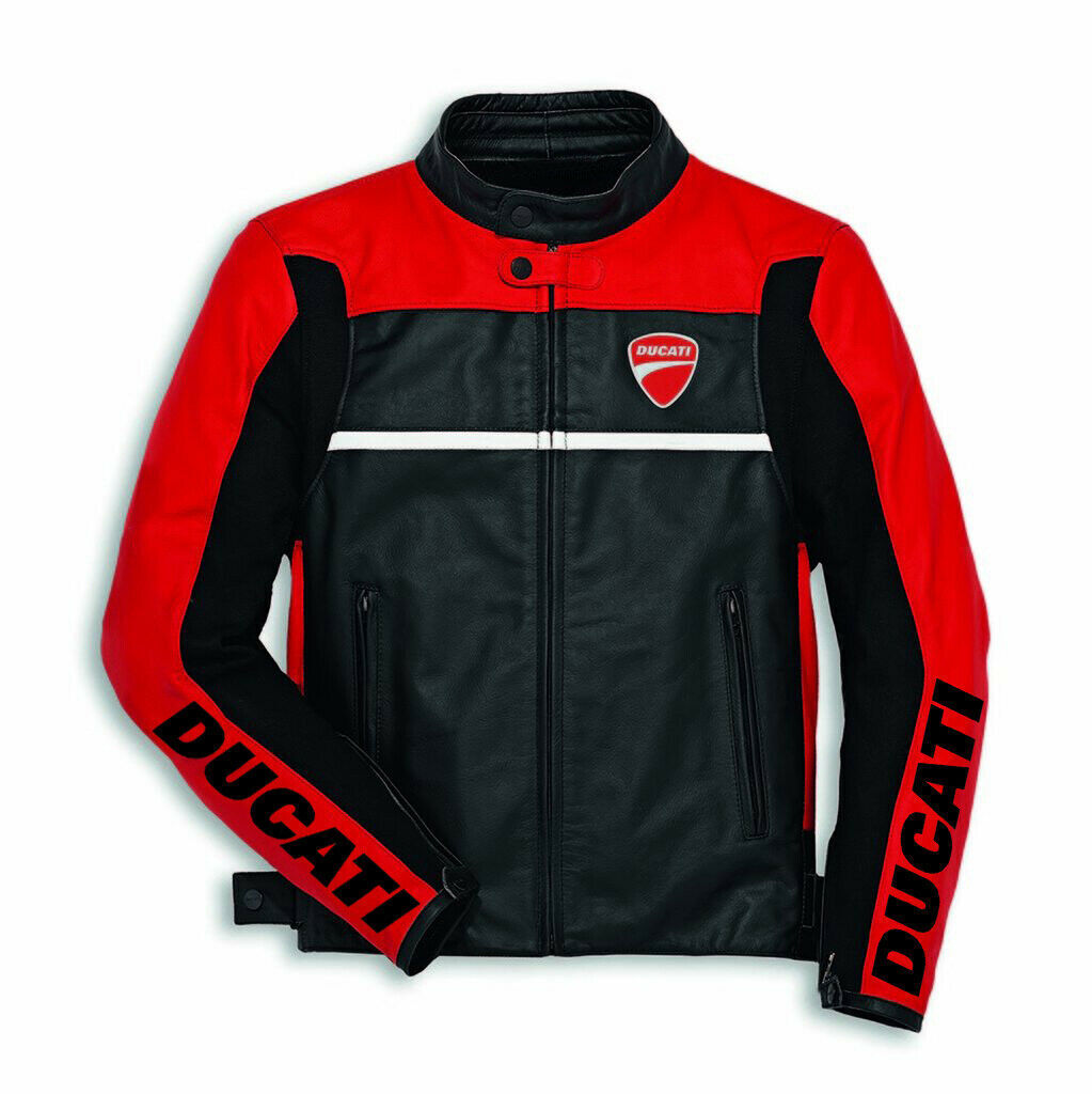 Ducati Corse Men Motorcycle Leather Biker Jacket Front View