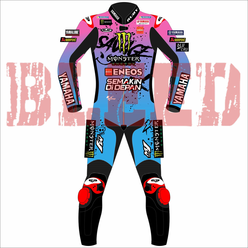 Fabio Quartararo Yamaha 2024 FrenchGP Motorbike Racing Leather Suit Front View