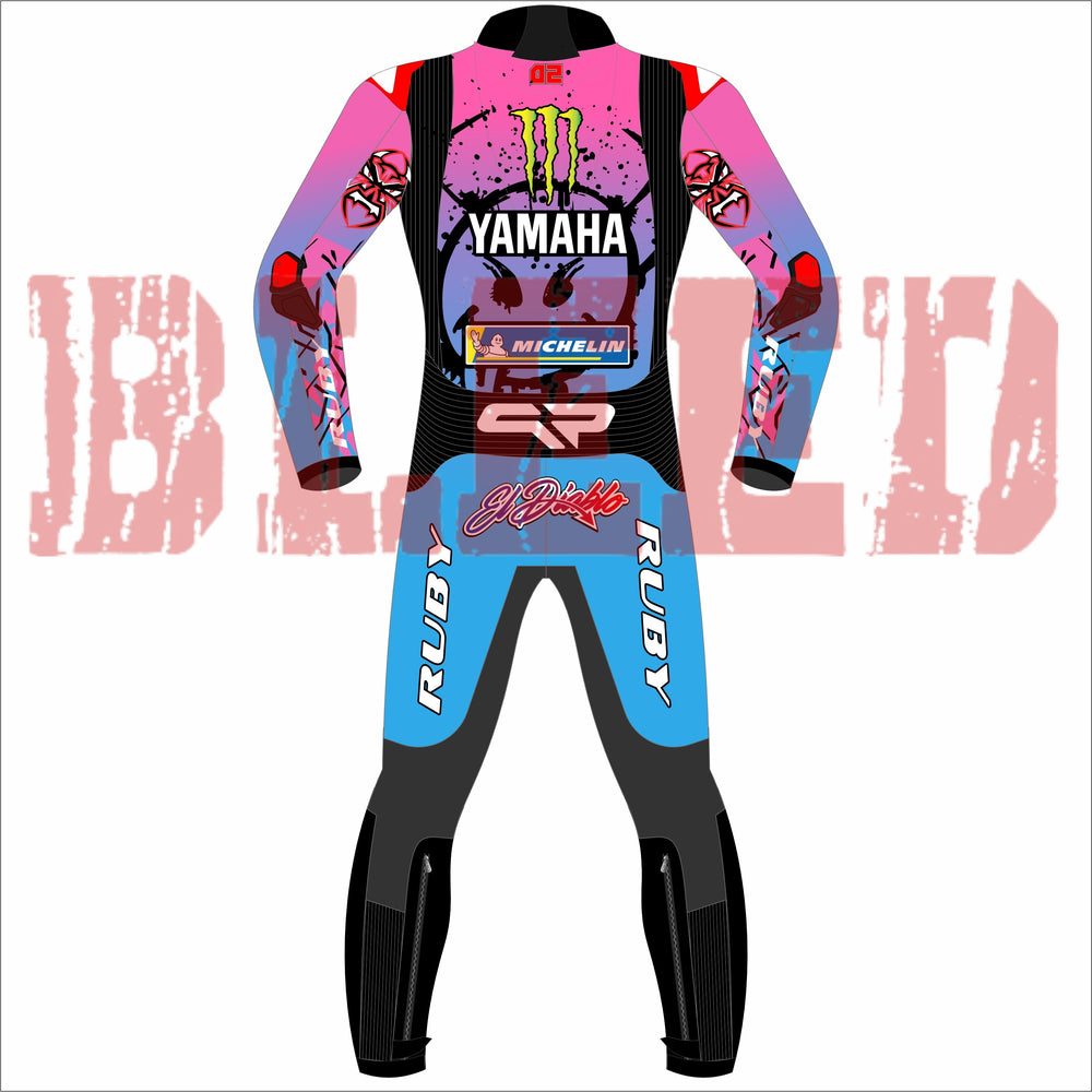 Fabio Quartararo Yamaha 2024 FrenchGP Motorbike Racing Leather Suit Back View