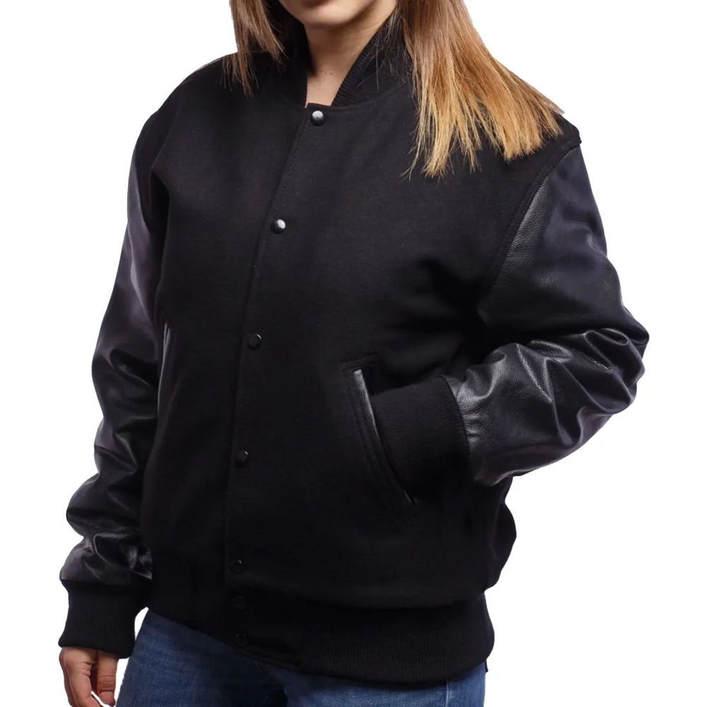 Women Black Varsity Jacket-3