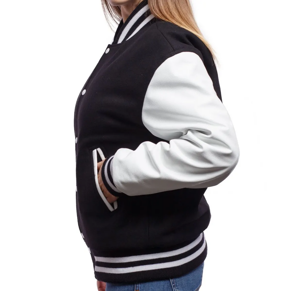 Women Black White Varsity Jacket-3