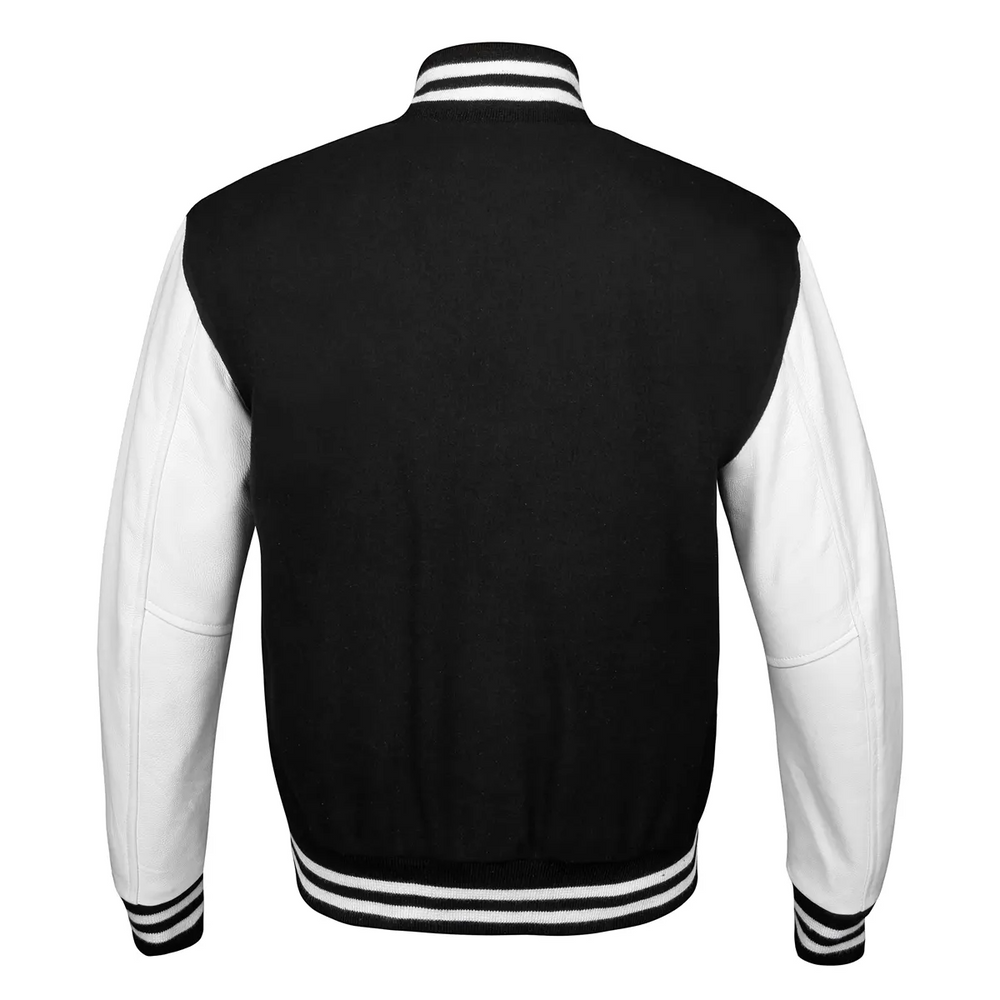 Women Black White Varsity Jacket Back
