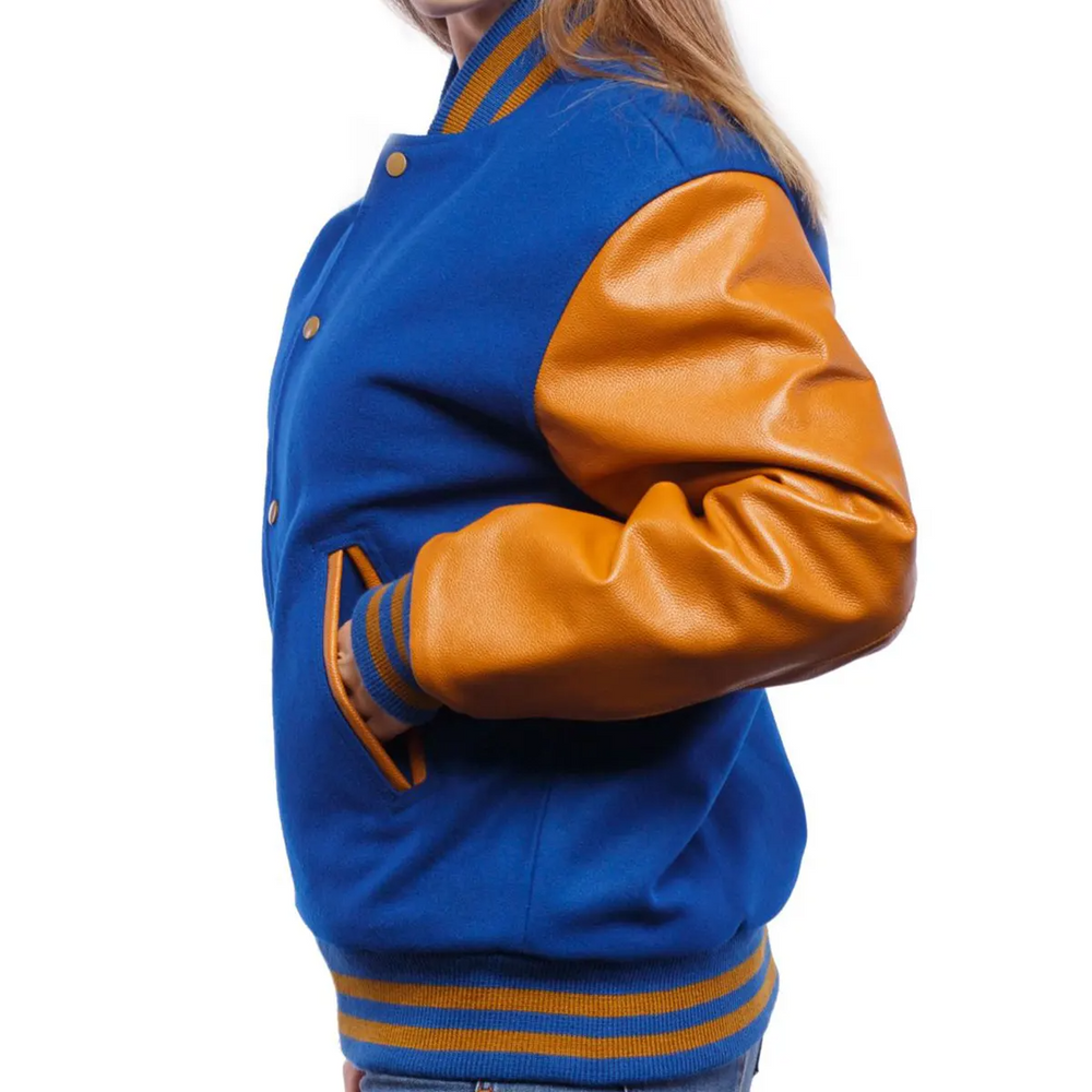 Women Blue Brown Varsity Jacket-4
