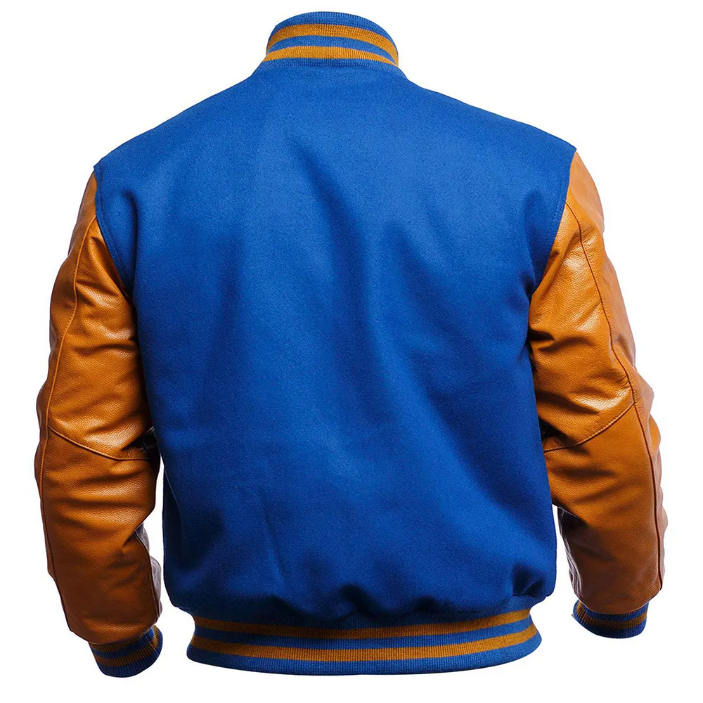 Women Blue Brown Varsity Jacket Back