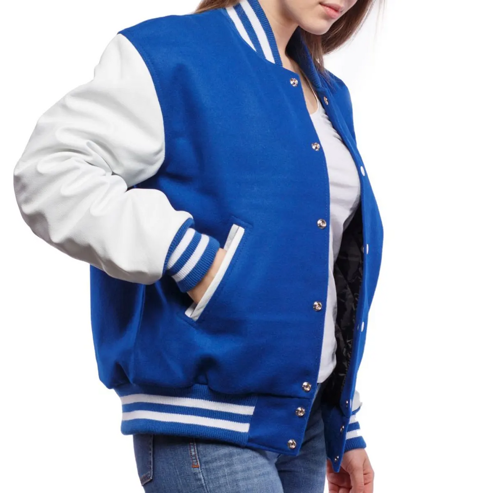 Women Blue White Varsity Jacket-2