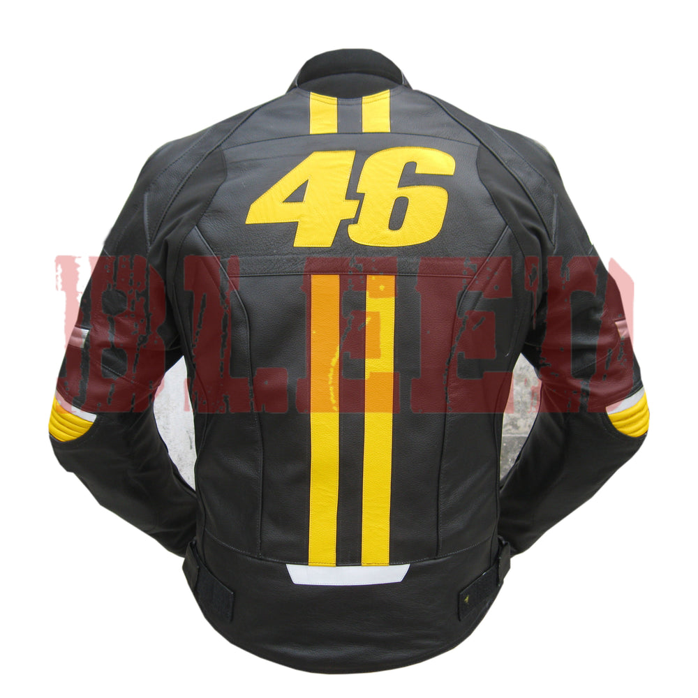 Valentino Rossi VR46 Black Motorbike Racing Leather Jacket Back View