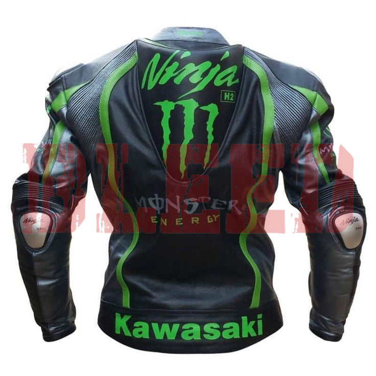 Kawasaki Ninja H2 Motorbike Racing Leather Jacket Back View