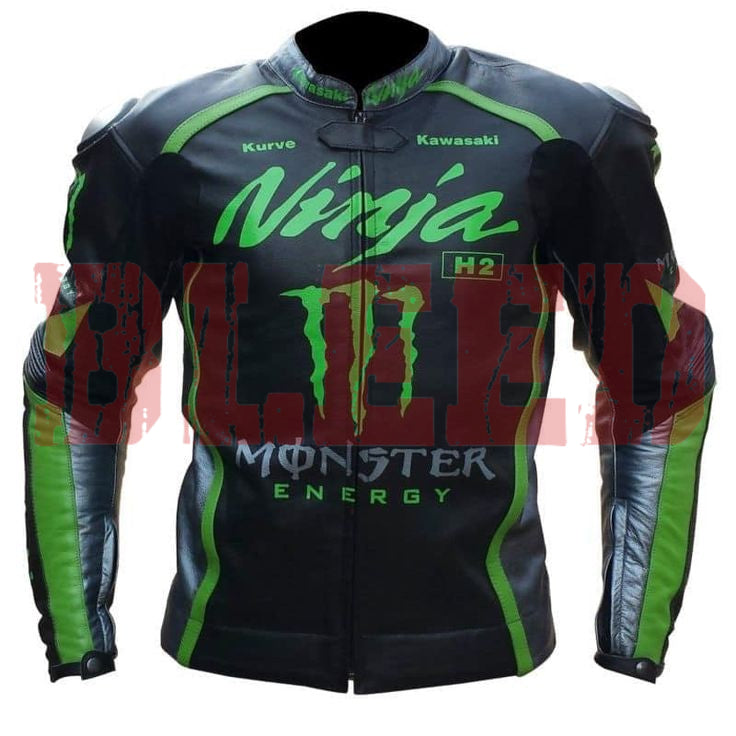 Kawasaki Ninja H2 Motorbike Racing Leather Jacket Front View