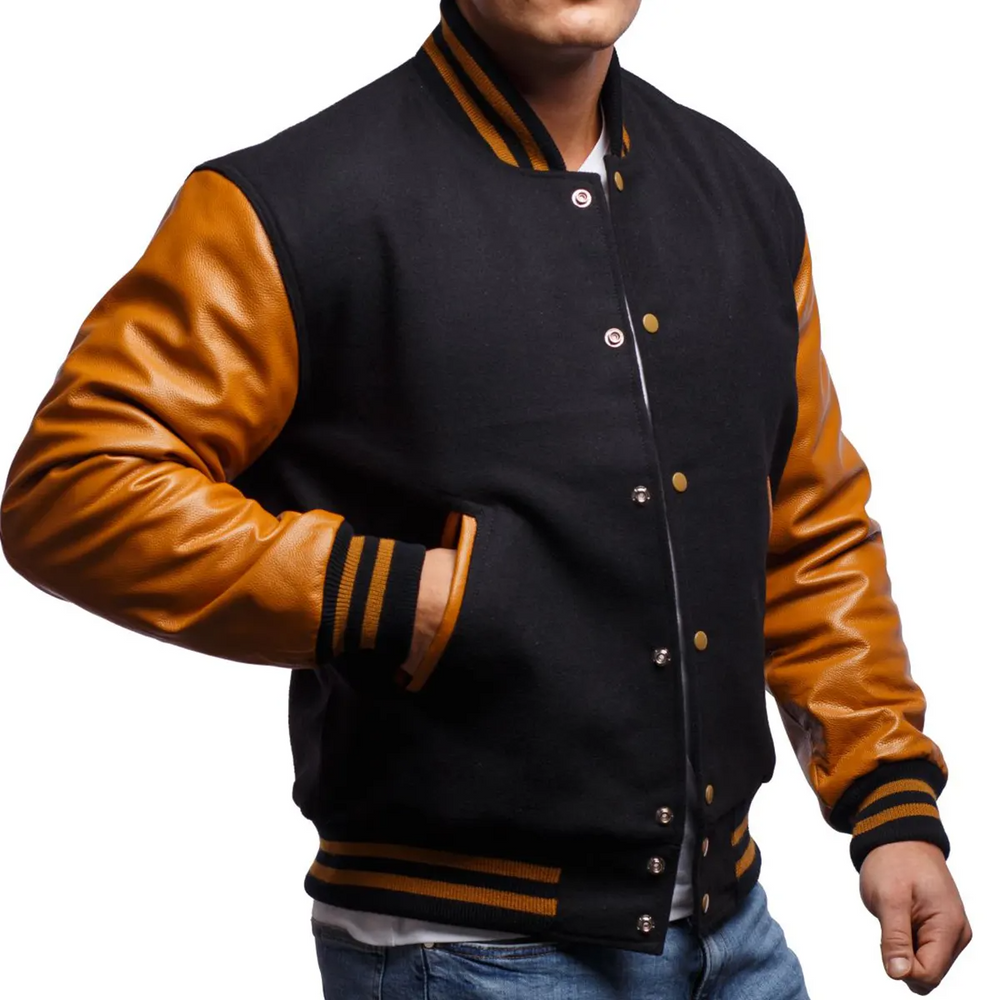 Mens Black Brown Varsity Jacket-2