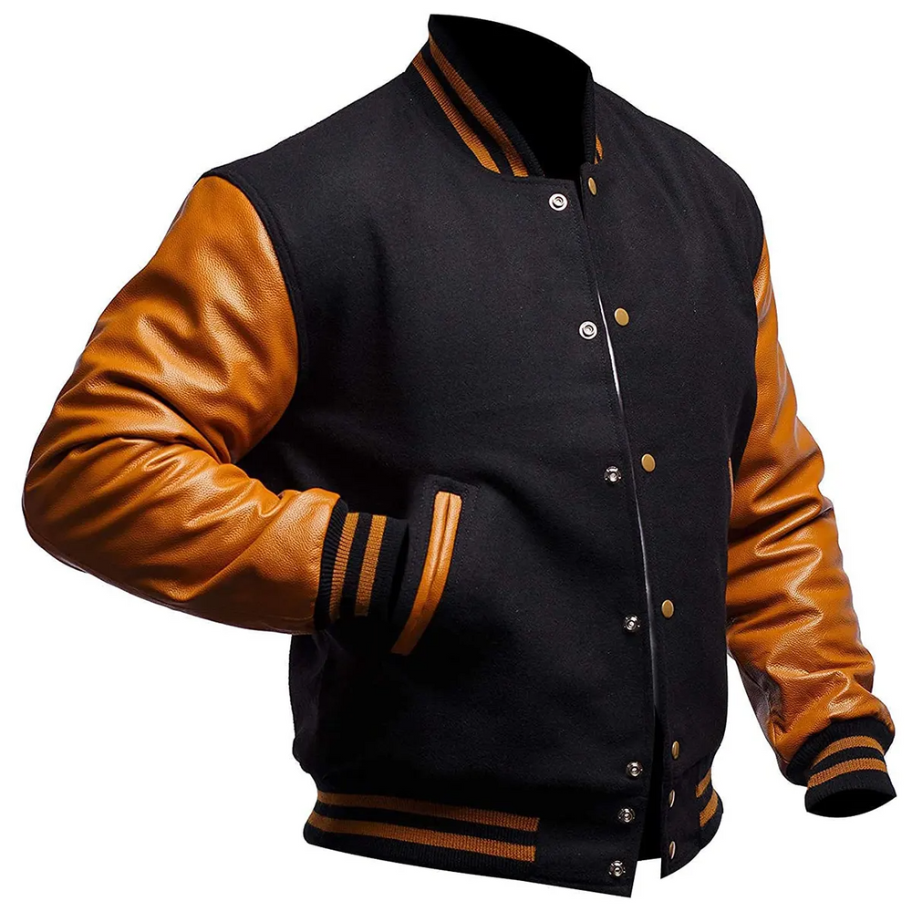 Mens Black Brown Varsity Jacket-1