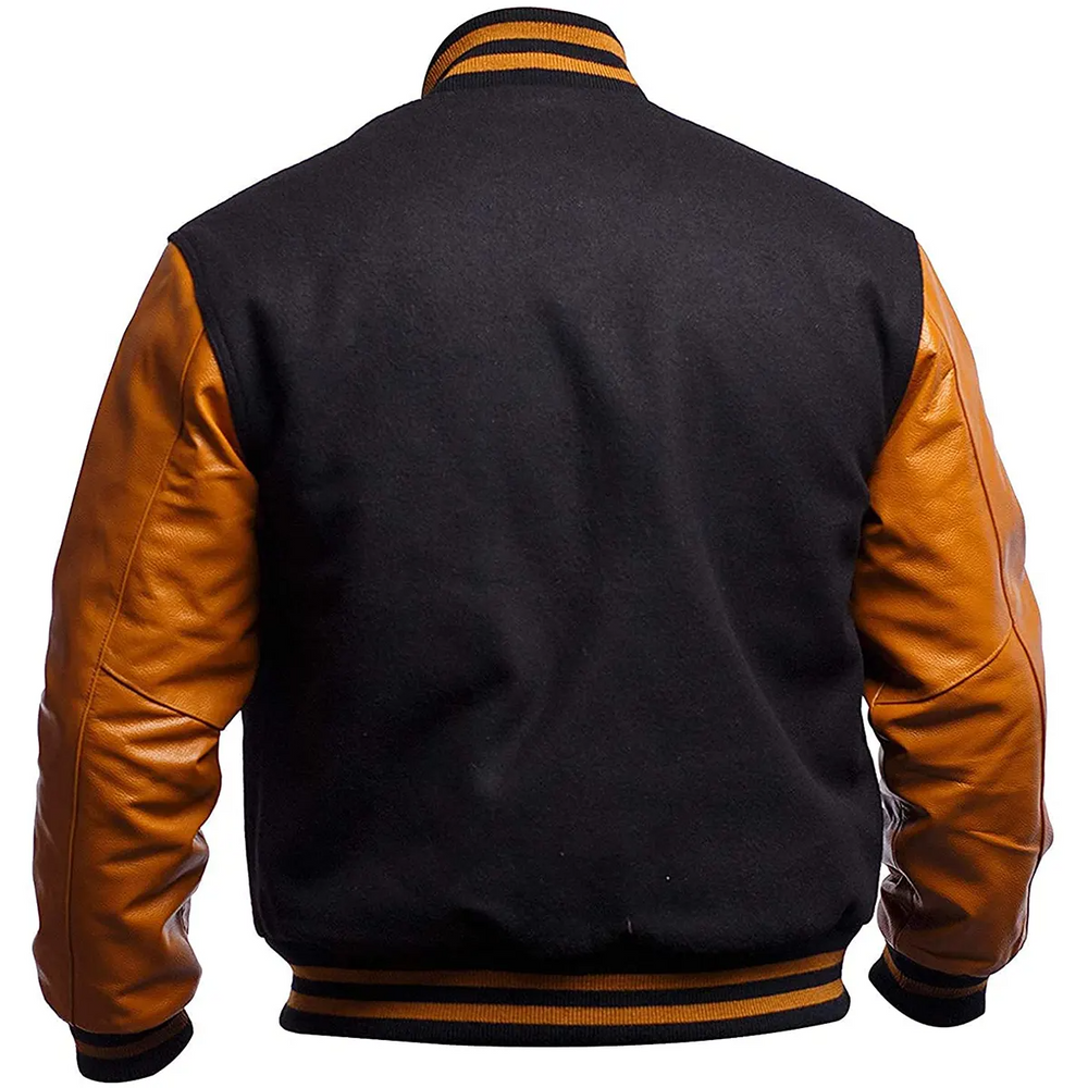 Mens Black Brown Varsity Jacket-2