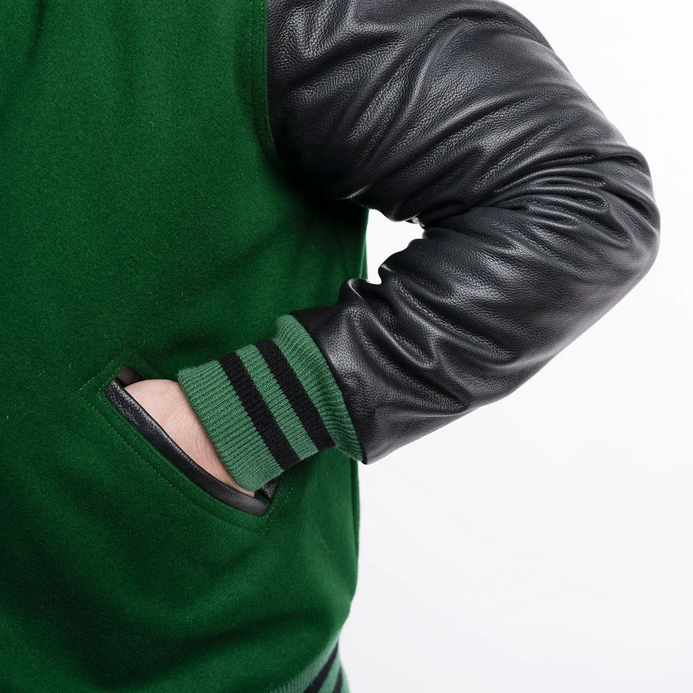 Mens Green Black Varsity Jacket-sleeve