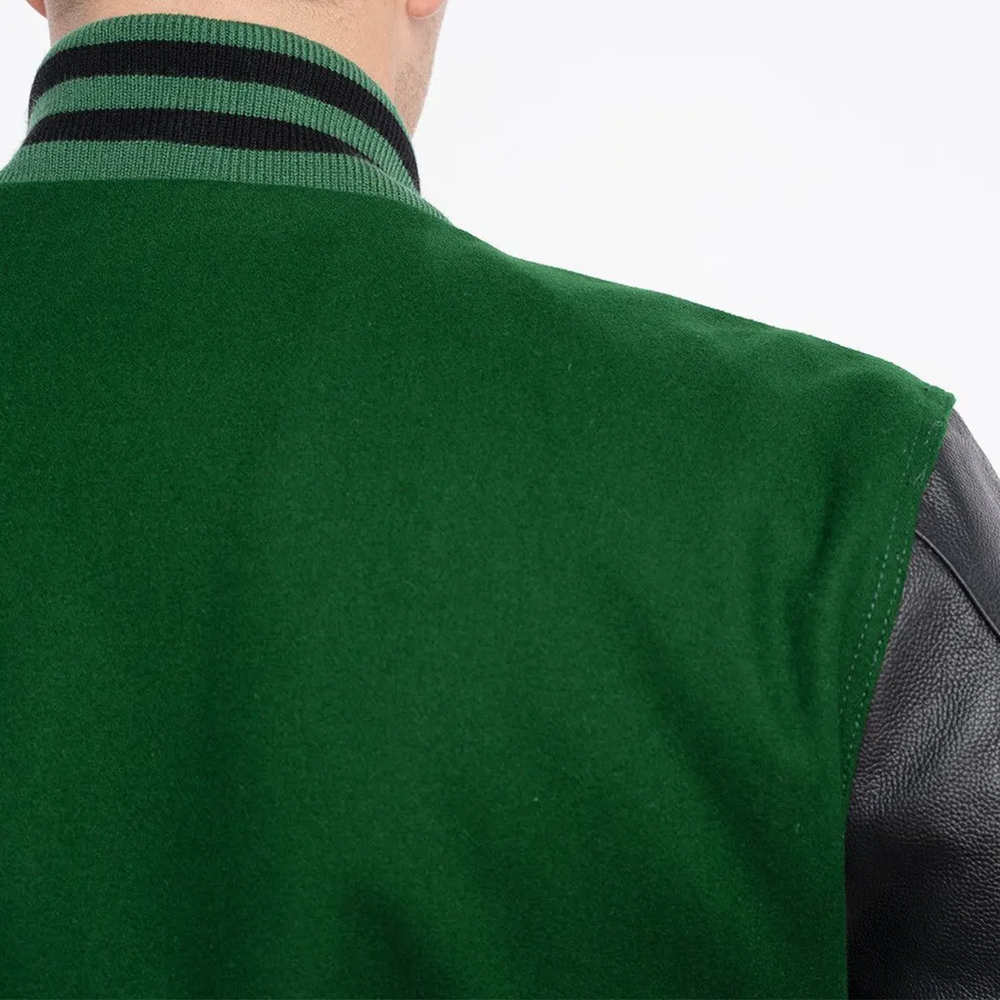 Mens Green Black Varsity Jacket-Back View-2